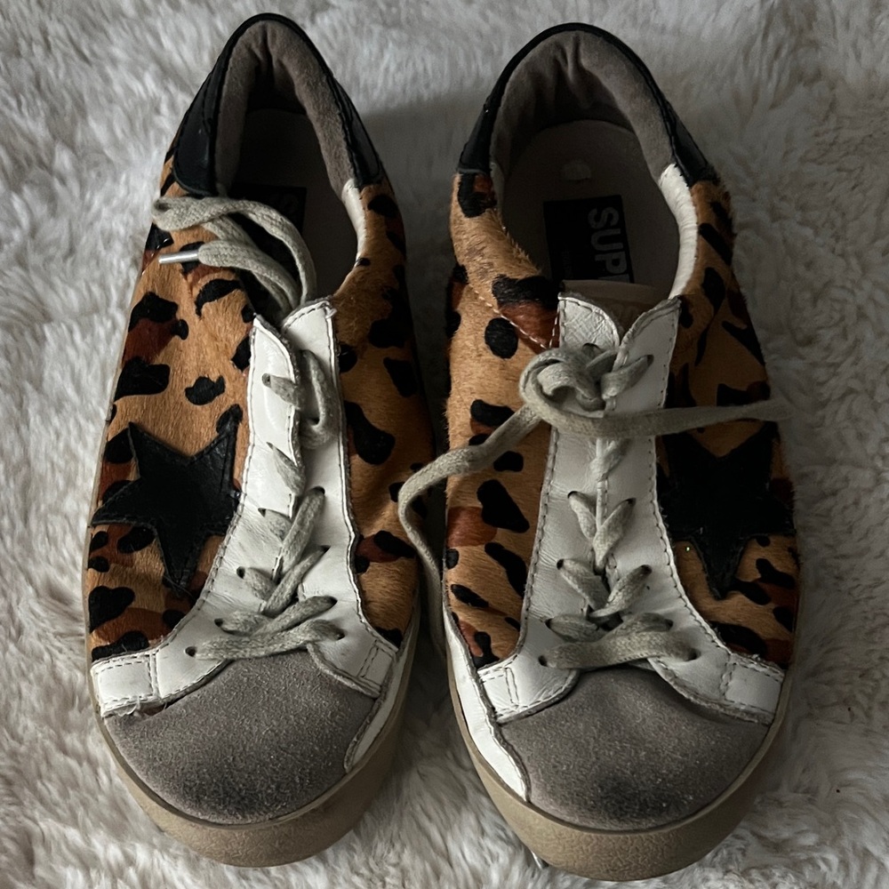 Golden Goose Leopard Print Sneakers with Black and White Accents